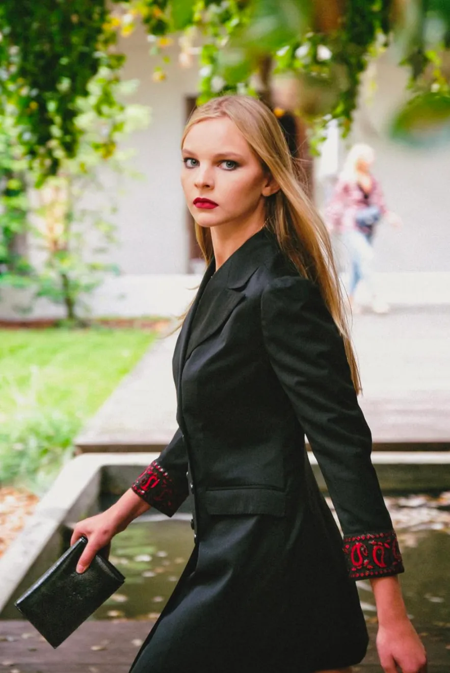 Lady Sciamat black jacket with embroidered cuffs